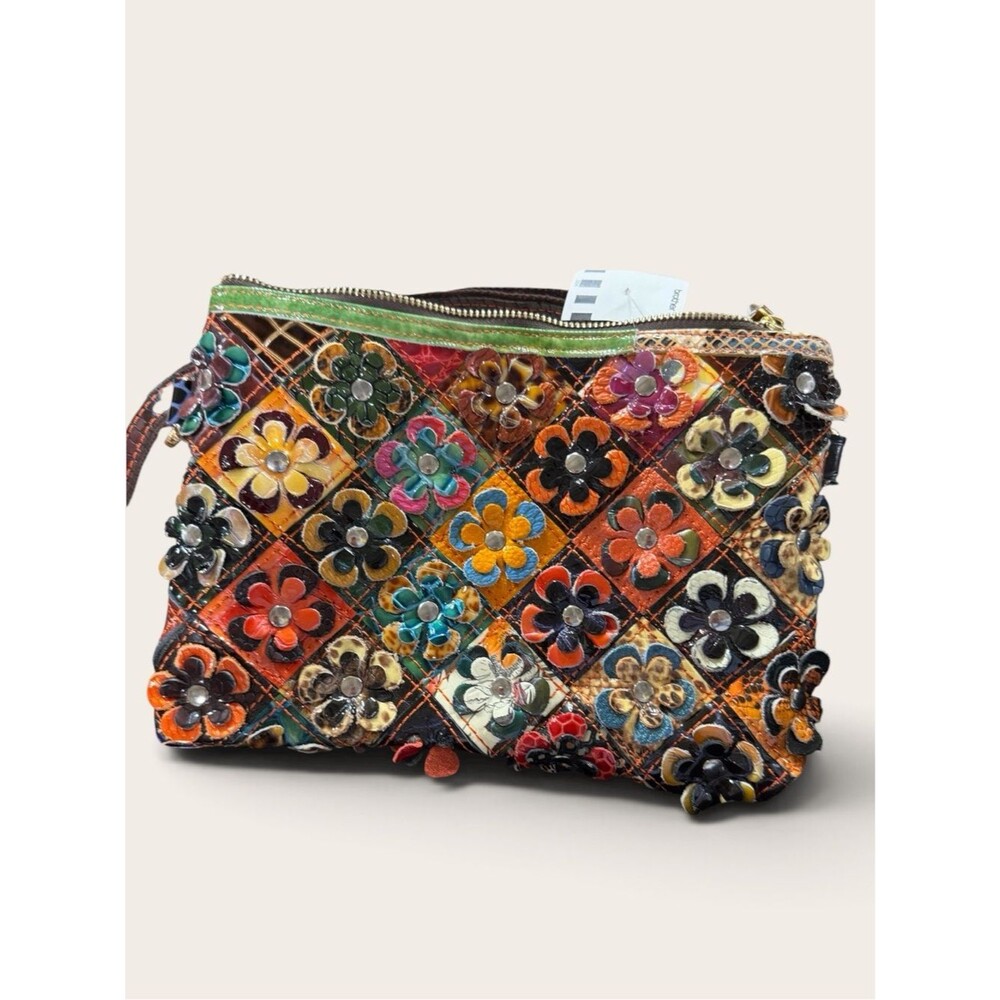 Treska Multicolor Floral Patchwork Leather Crossbody Bag